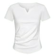 thumbnail image 1 of QQAMB Women's T-Shirts Summer V-Neck Solid Color Casual Lightweight Short Sleeve Pleated T-Shirts White 2XL, 1 of 4