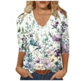 thumbnail image 1 of DeHolifer Women's T-Shirts V-Neck 3/4 Sleeve Floral Printed Dressy Tunic Tops Casual Loose T-Shirts Purple S, 1 of 7