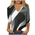 thumbnail image 1 of DeHolifer Women's T-Shirts V-Neck 3/4 Sleeve Strip Printed Dressy Tunic Tops Casual Loose T-Shirts Black 2XL, 1 of 7