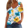 thumbnail image 1 of DeHolifer Women's T-Shirts V-Neck Hollow Out Floral Printed Breathable Short Sleeve Casual Loose Blouse T-Shirts Yellow M, 1 of 7