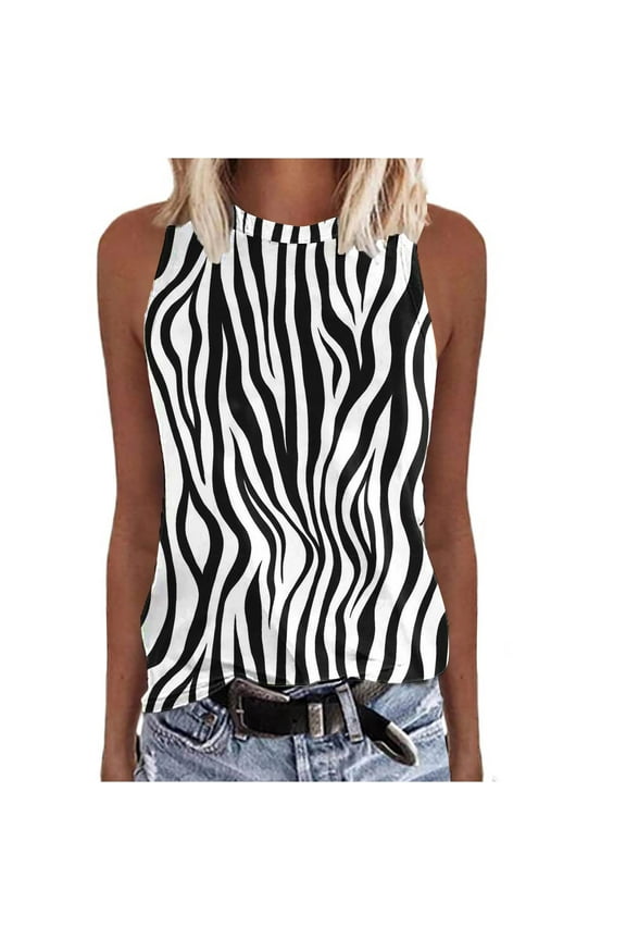 Women's Tank Tops Leopard Print Sleeveless Crewneck Tank Top Summer Loose Casual Blouse White XL