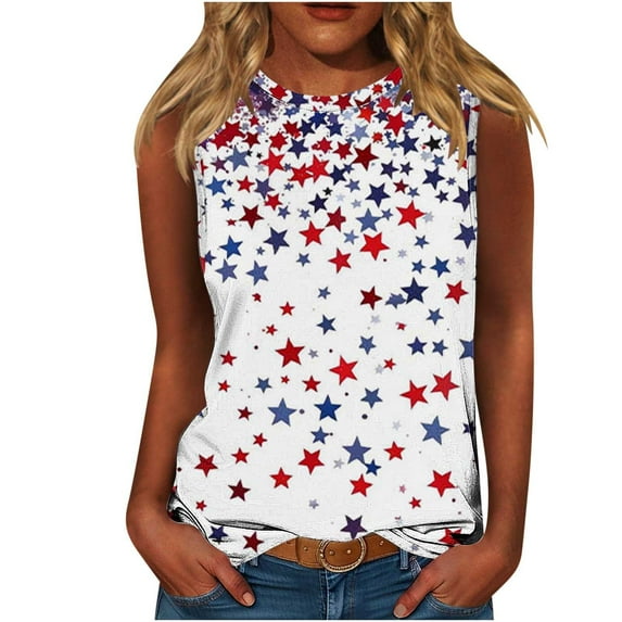 DeHolifer Women's Tank Tops Plus Size Casual Independence Day Printed Crewneck Sleeveless 4th of July Tank Tops Multicolor 4XL