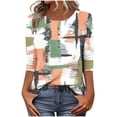 thumbnail image 1 of QQAMB Women's Tops 3/4 Sleeve Crewneck Button Floral Printed Summer Lightweight Trendy Casual Tee T-Shirts Khaki M, 1 of 7