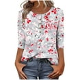thumbnail image 1 of QQAMB Women's Tops 3/4 Sleeve Crewneck Button Floral Printed Summer Lightweight Trendy Casual Tee T-Shirts White L, 1 of 7