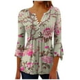 thumbnail image 1 of DeHolifer Women's Tops 3/4 Sleeve V-Neck Floral Print Button Loose Casual Tee Tops Fall Fashion Blouse Pink S, 1 of 4