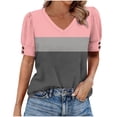 thumbnail image 1 of DeHolifer Women's Tops Casual Color Block Short Sleeve V-Neck T-Shirts Summer Casual Tees Tops Pink XL, 1 of 7