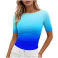 thumbnail image 1 of DeHolifer Women's Tops Casual Plaid Printed Crewneck Short Sleeve Lightweight Summer Trendy Tee Tops Blue S, 1 of 7