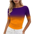 thumbnail image 1 of DeHolifer Women's Tops Casual Plaid Printed Crewneck Short Sleeve Lightweight Summer Trendy Tee Tops Orange 2XL, 1 of 7