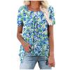 DeHolifer Women's Tops Floral Printed Flat Collar Lightweight Fake Two Piece Short Sleeve Blouse Tops Mint Green M