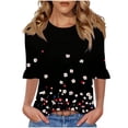 thumbnail image 1 of DeHolifer Women's Tops Half Sleeve Crewneck Floral Printed Casual Loose Tunic Tops Dressy T-Shirts Black XL, 1 of 6