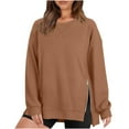 thumbnail image 1 of DeHolifer Women's Tops Long Sleeve Solid Round Neck Vent Split Zipper Pullover Tops Loose Casual Fall Blouse Coffee 2XL, 1 of 7