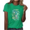DeHolifer Women's Tops Plus Size Floral Printed Graphic Crewneck Short Sleeve Tee Tops Summer Trendy Lightweight T-Shirts Green 2XL