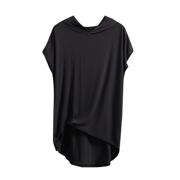 DeHolifer Women's Tops Plus Size Modal Casual Solid Color Short Sleeve V-Neck Hooded Lightweight Summer Blouse T-Shirts Black XL