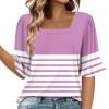 DeHolifer Women's Tops Suqare Neck Strip Printed Casual Loose Short Sleeve Blouse T-Shirts Summer Trendy Blouse Pink L