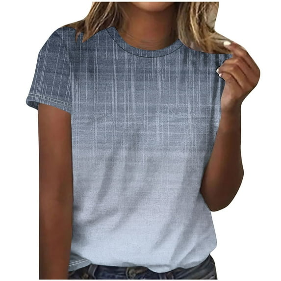 DeHolifer Women's Tops Trendy Printed Crewneck Short Sleeve Lightweight Casual T-Shirts Summer Fashion T-Shirts Blue S