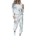 thumbnail image 1 of DeHolifer Women's Two Piece Tracksuit Tie Dye Crewneck Long Sleeve Pullover Long Sweatpants Sport Outfits Sets White XL, 1 of 5