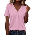 thumbnail image 1 of DeHolifer Women's V-Neck T-Shirts Cute Floral Printed Short Sleeve Boho Dressy Tunic Tops Summer Casual Pleated Outfits Pink M, 1 of 8