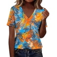thumbnail image 1 of DeHolifer Women's V-Neck T-Shirts Cute Floral Printed Short Sleeve Boho Dressy Tunic Tops Summer Casual Pleated Outfits Yellow S, 1 of 8