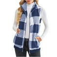 thumbnail image 1 of QQAMB Women's Vest Winter Warm Plush Plaid Printed Sleeveless Lapel Zipper Vest Oversized Fashion Vest Blue L, 1 of 8
