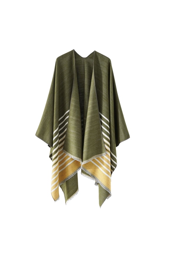 DeHolifer Women's Warm Shawl Patchwork Tassel Knitted Cape Wraps Shawl Fall Winter Cardigan Coat Army Green Free Size