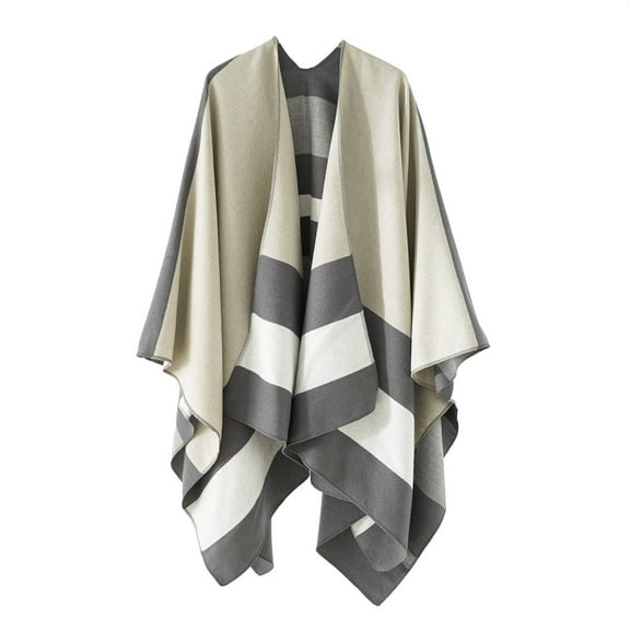 DeHolifer Women's Warm Shawl Patchwork Tassel Knitted Cape Wraps Shawl Fall Winter Cardigan Coat Dark Gray Free Size