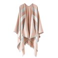 thumbnail image 1 of QQAMB Women's Warm Shawl Patchwork Tassel Knitted Cape Wraps Shawl Fall Winter Cardigan Coat Pink Free Size, 1 of 1