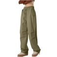 thumbnail image 1 of QQAMB Women's Work Pants Plus Size Elastic Waisted Solid Color Drawstring Straight Leg Wide Leg Long Pants Army Green XL, 1 of 6