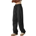 thumbnail image 1 of DeHolifer Women's Work Pants Plus Size Elastic Waisted Solid Color Drawstring Straight Leg Wide Leg Long Pants Black 3XL, 1 of 6