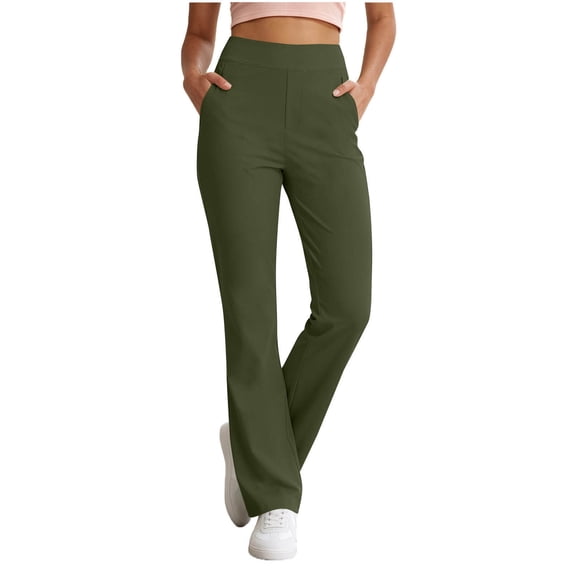 DeHolifer Women's Yoga Pants Straight Leg Solid Color Elastic Waisted Trousers with Pocket