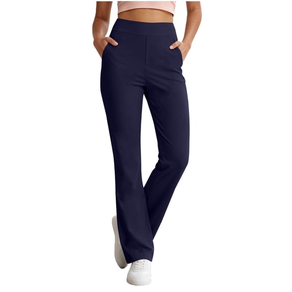 DeHolifer Women's Yoga Pants Straight Leg Solid Color Elastic Waisted Trousers with Pocket