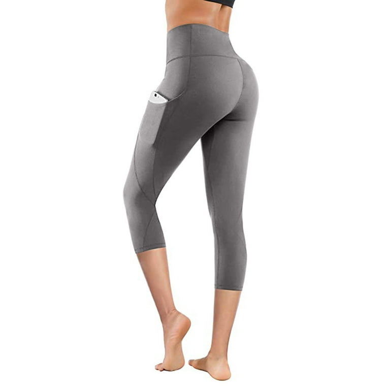 DeHolifer Women's Yoga Pants with Pockets High Waisted Sports Leggings  Tummy Control, Workout Running Yoga Pants Gray XS 