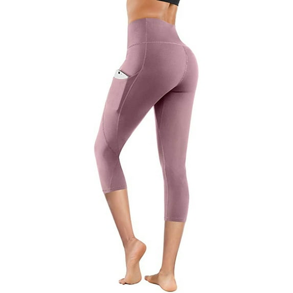 DeHolifer Women's Yoga Pants with Pockets High Waisted Sports Leggings Tummy Control, Workout Running Yoga Pants Pink XS
