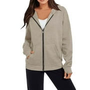 DeHolifer Women's Zip Up Sweatshirt Solid Active Yoga Gym Casual Thin Long Sleeve Jacket Hoodie with Pockets Dark Gray 2XL