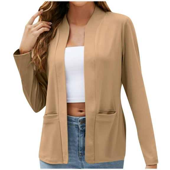 DeHolifer Womens Blazer Casual Business Loose Blazers Long Sleeve Work Office Jacket Blazer with Pockets Khaki 2XL
