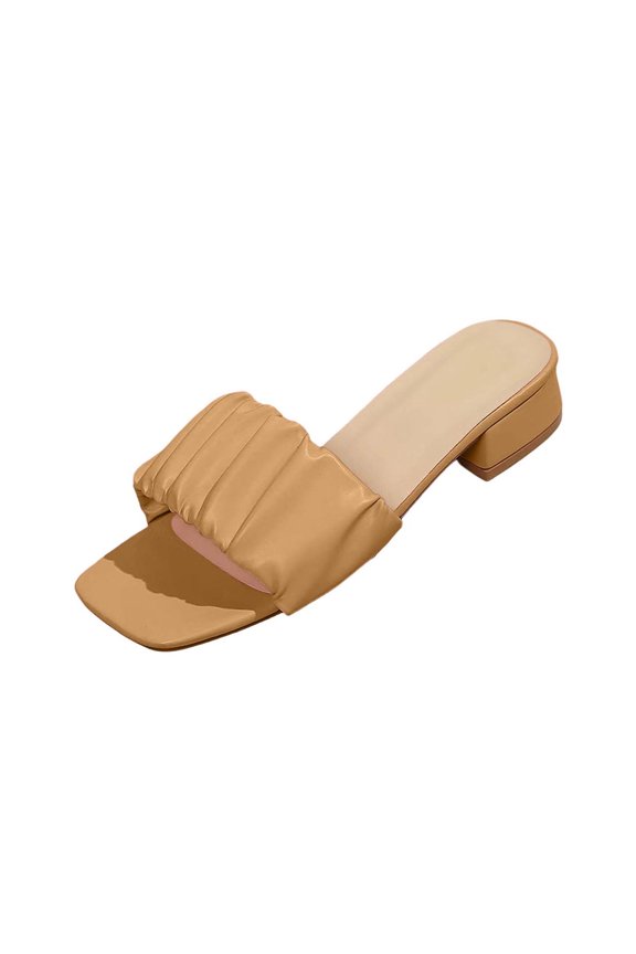 Womens Bow Slides Sandals Wide Width Slip On Low Heels Square Open toe Elagant Summer Shoes