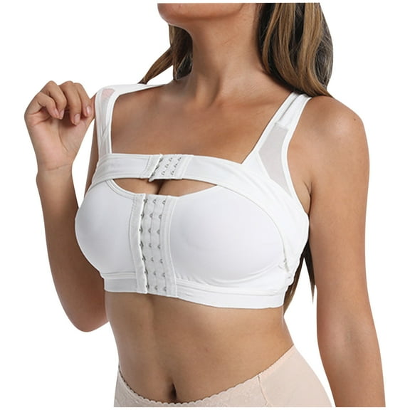 DeHolifer Womens Bras Front Closure Post-Surgery Posture Corrector Bra Shaper Tops with Breast Support Band White 2XL