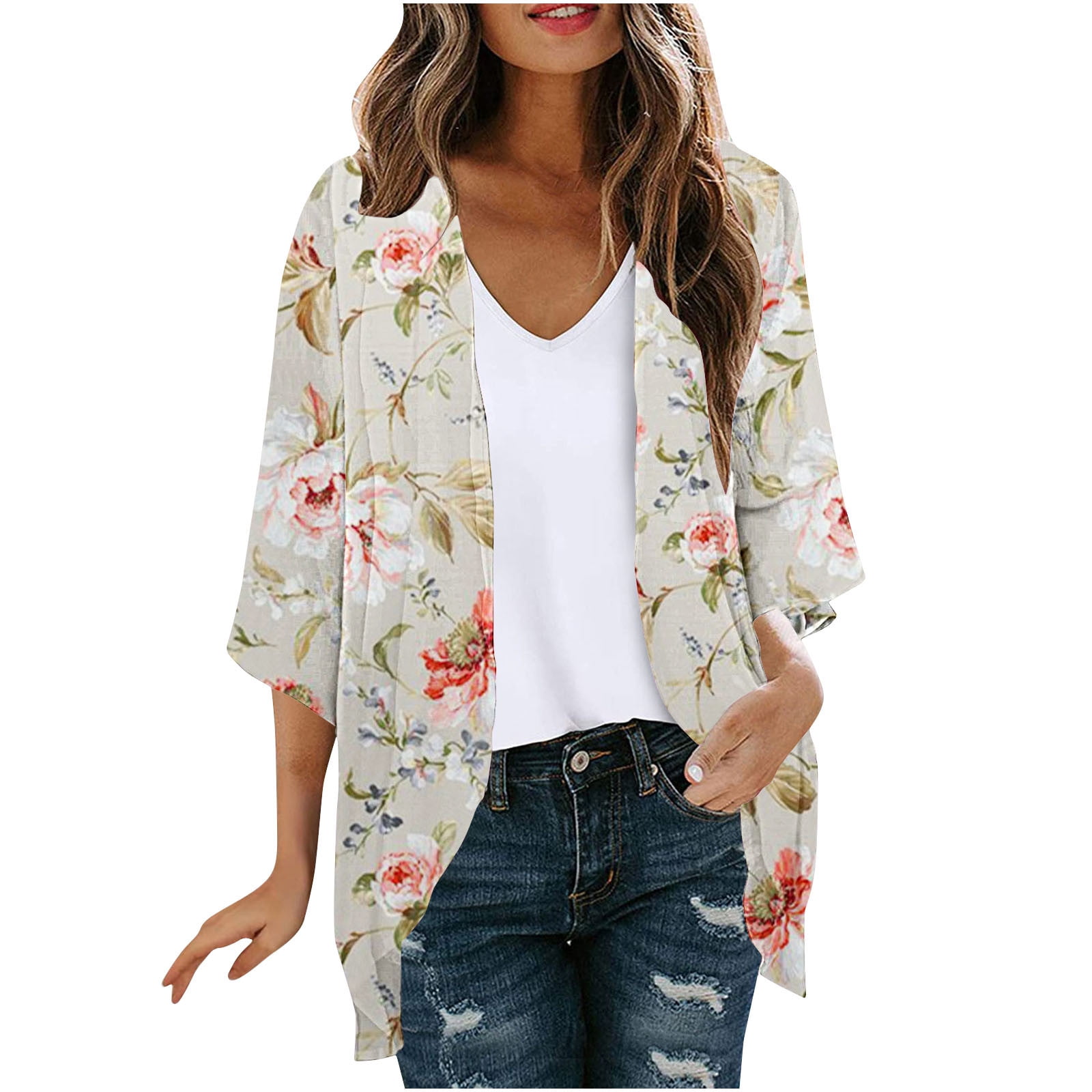 Spring Floral Cardigan DeHolifer Womens Cardigans Floral Print Spring Fall Fashion Long Sleeve ...