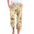 thumbnail image 1 of DeHolifer Womens Carpri Pants Elastic Waist Floral Print Drawstring Wide Leg Loose Casual Trousers with Pocket Khaki 2XL, 1 of 5