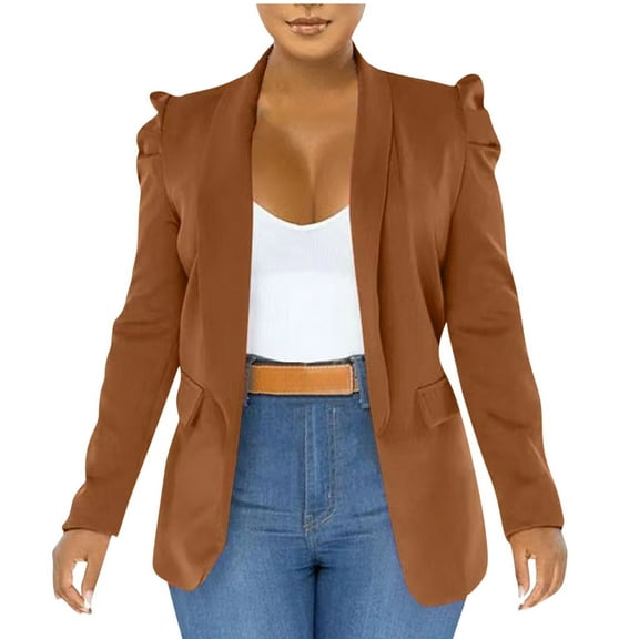 DeHolifer Womens Casual Blazer Long Sleeve Open Front Work Office Blazer Lapel Button Solid Button Suit Coat Casual Jacket Coffee 3XL
