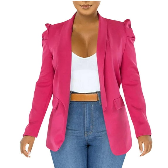 DeHolifer Womens Casual Blazer Long Sleeve Open Front Work Office Blazer Lapel Button Solid Button Suit Coat Casual Jacket Hot Pink 2XL