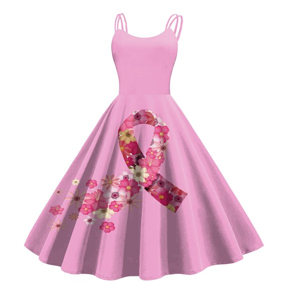 DeHolifer Womens Dresses Breast Cancer Ribbon Crewneck Short Sleeve Swing Sundress Casual Loose Dresses with Bowknot Pink 2XL