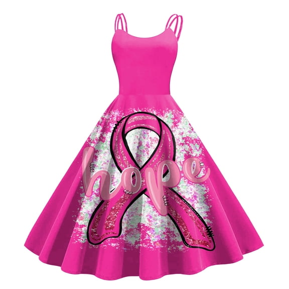 DeHolifer Womens Dresses Breast Cancer Ribbon Crewneck Short Sleeve Swing Sundress Casual Loose Dresses with Bowknot Pink 2XL