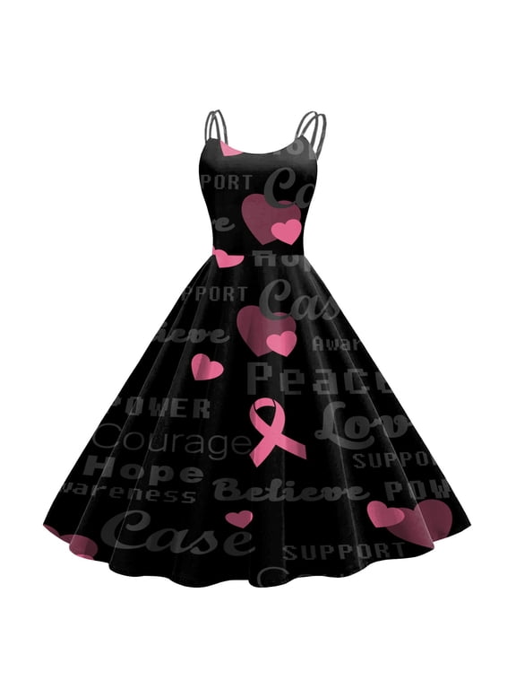 Womens Dresses Breast Cancer Ribbon Crewneck Short Sleeve Swing Sundress Casual Loose Dresses with Bowknot Pink L