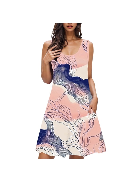 DeHolifer Womens Dresses U-Neck Sleeveless Floral Printed Casual Loose Dreses Laides Sleepwear Nightshirt Multicolor 2XL
