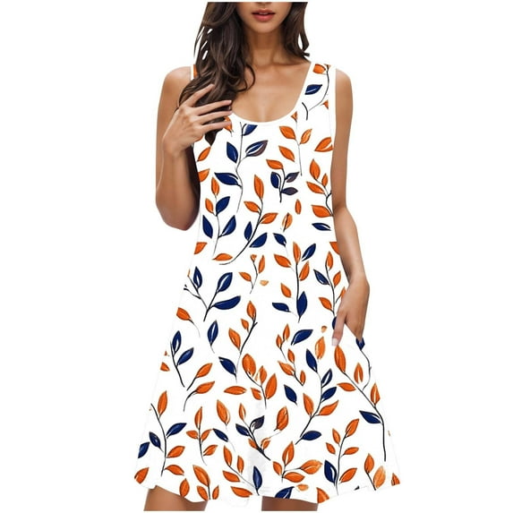 QQAMB Womens Dresses U-Neck Sleeveless Floral Printed Casual Loose Dreses Laides Sleepwear Nightshirt Multicolor 2XL