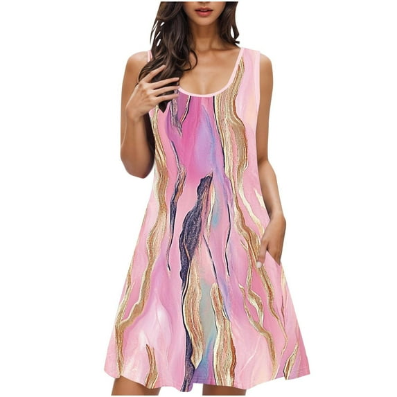 QQAMB Womens Dresses U-Neck Sleeveless Floral Printed Casual Loose Dreses Laides Sleepwear Nightshirt Multicolor M