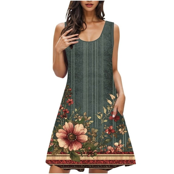 DeHolifer Womens Dresses U-Neck Sleeveless Floral Printed Casual Loose Dreses Laides Sleepwear Nightshirt Multicolor M