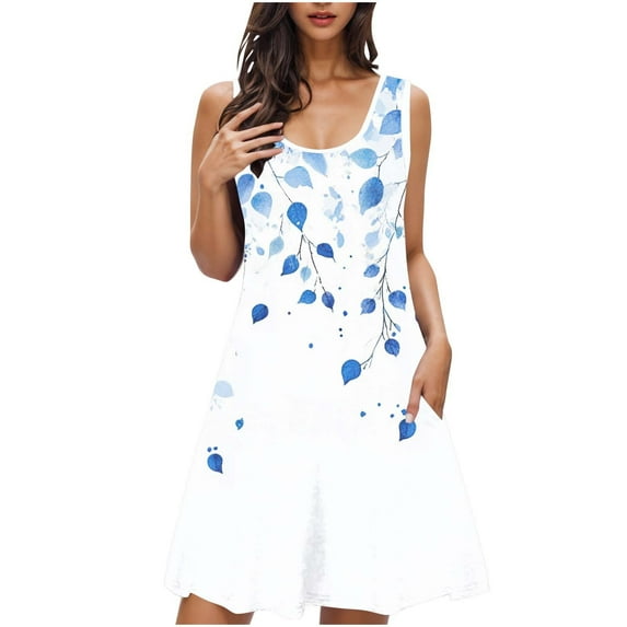 QQAMB Womens Dresses U-Neck Sleeveless Floral Printed Casual Loose Dreses Laides Sleepwear Nightshirt Multicolor S