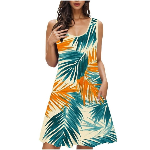 DeHolifer Womens Dresses U-Neck Sleeveless Floral Printed Casual Loose Dreses Laides Sleepwear Nightshirt Multicolor XL