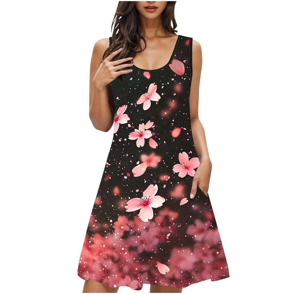 DeHolifer Womens Dresses U-Neck Sleeveless Floral Printed Casual Loose Dreses Laides Sleepwear Nightshirt Multicolor XL